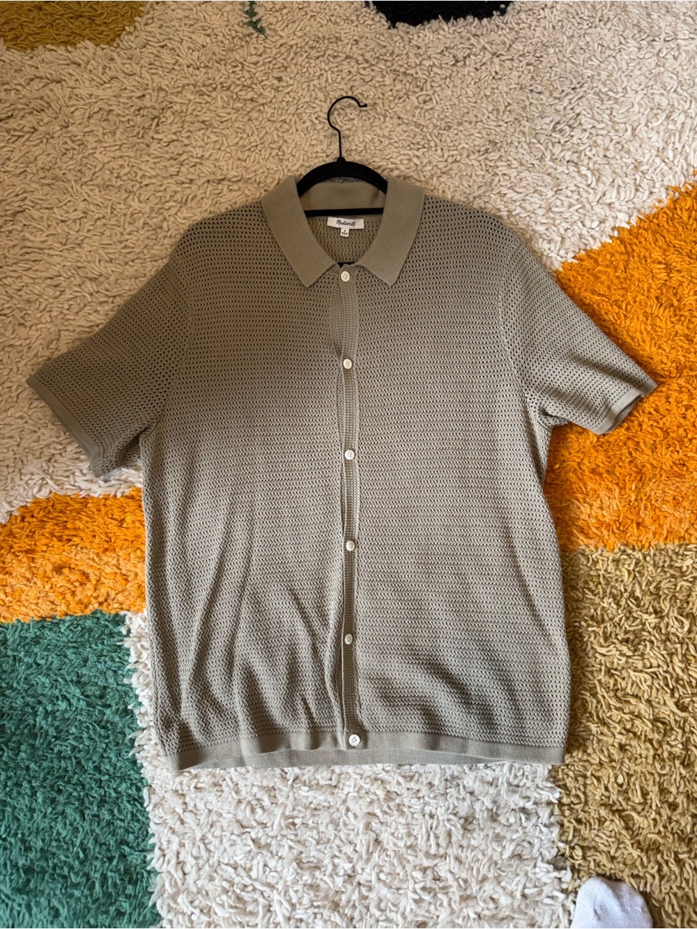 Madewell Men’s Light Olive Knit Polo Cardigan - medium